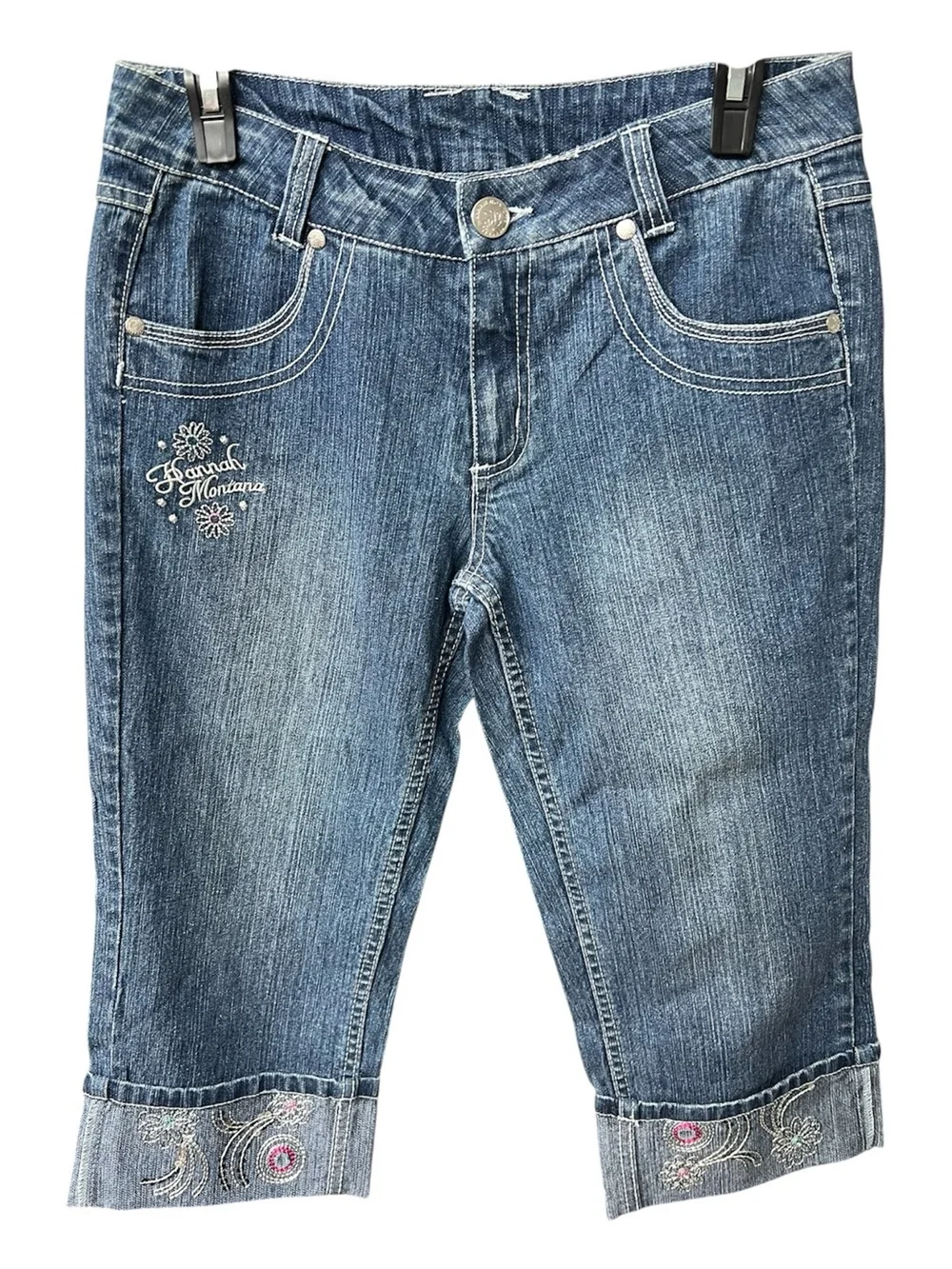 Disney Hannah Montana Denim Capri Jeans Girls Size 14 Y2K Embroidered